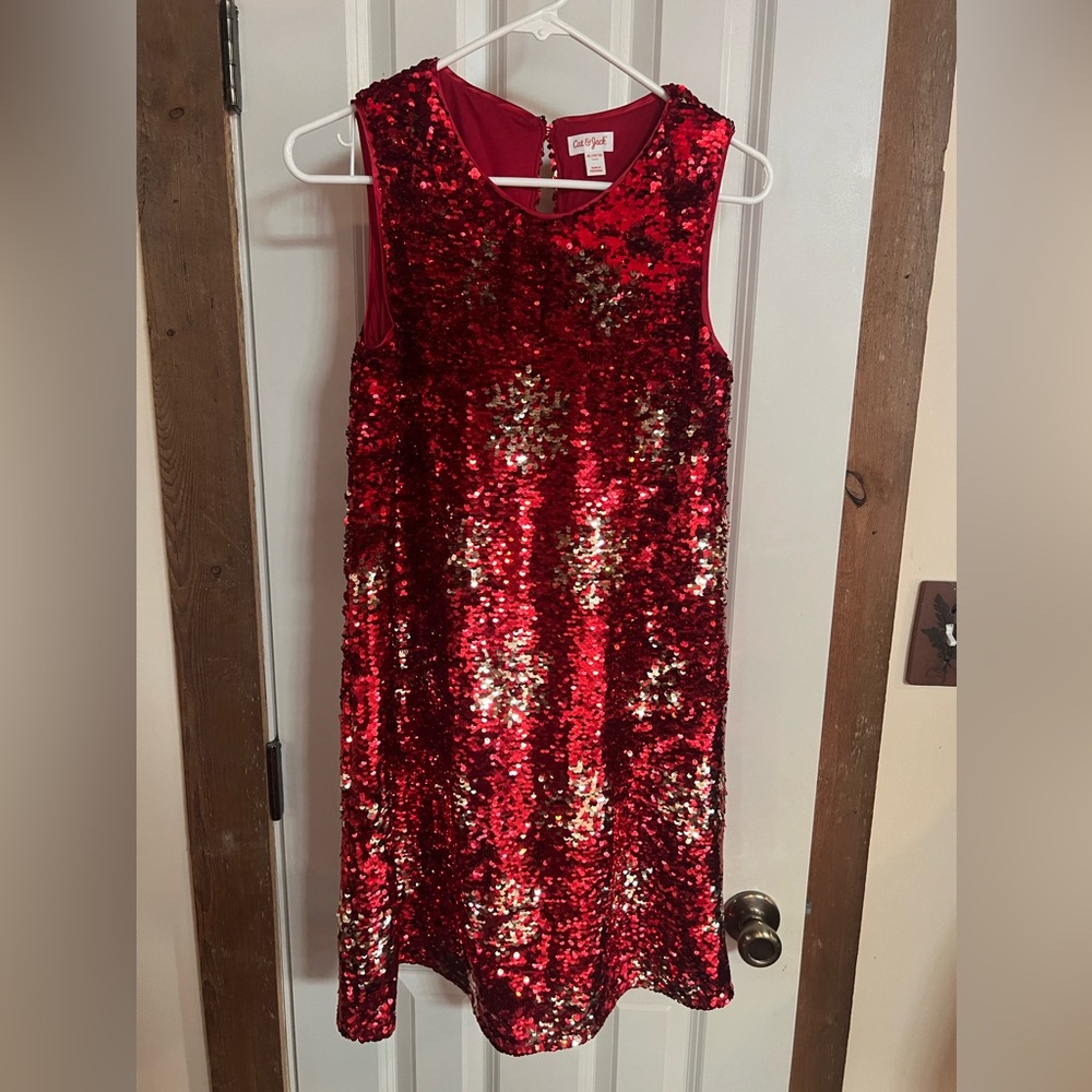 Cat and Jack red Snowflake Flip-Sequins girls Dress size XL (14/16) EUC